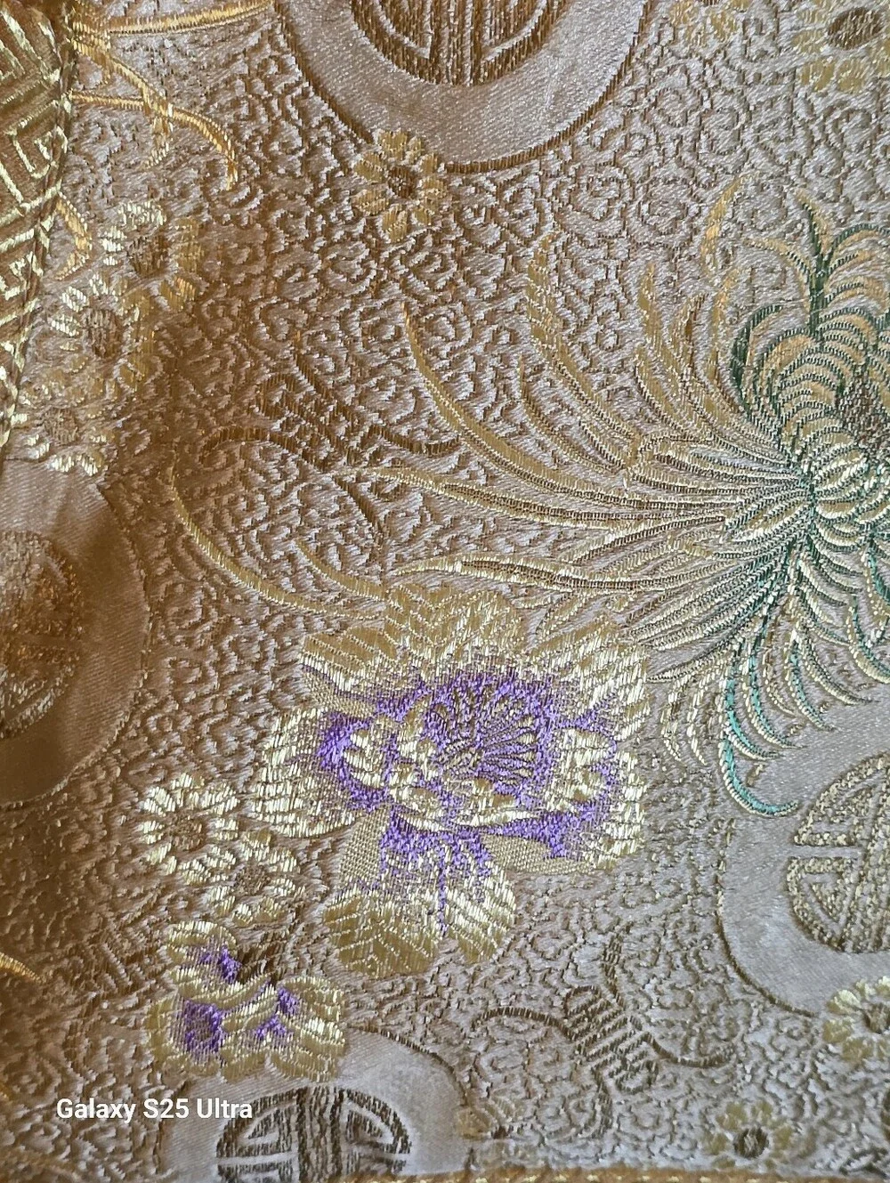 Vintage Yazinu Floral Metallic Brocade Silk Obi Style Asian Motif Shoulder Bag